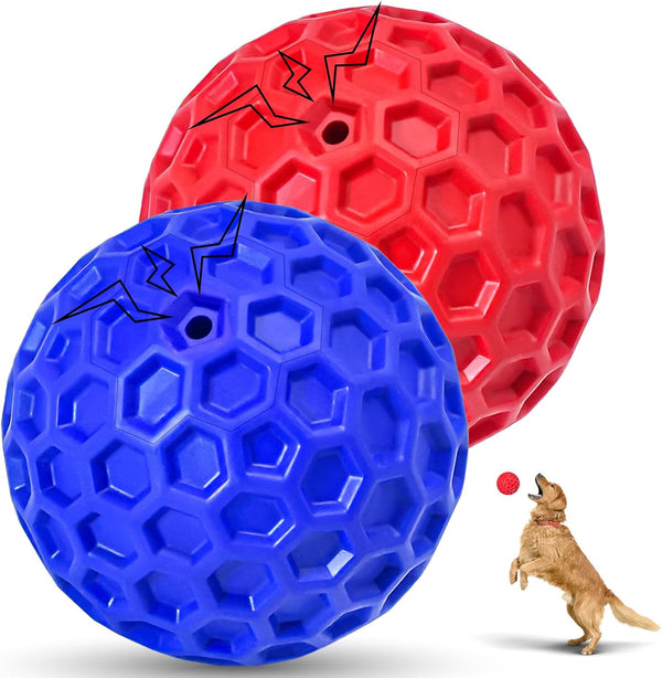2 Pack Indestructible Squeaky Dog Balls for Aggressive Chewers, Interactive Dog Toys for Teething, Relieving Anxiety. Chew Toy for Large, Medium Breeds, Outdoor Rubber Balls.1