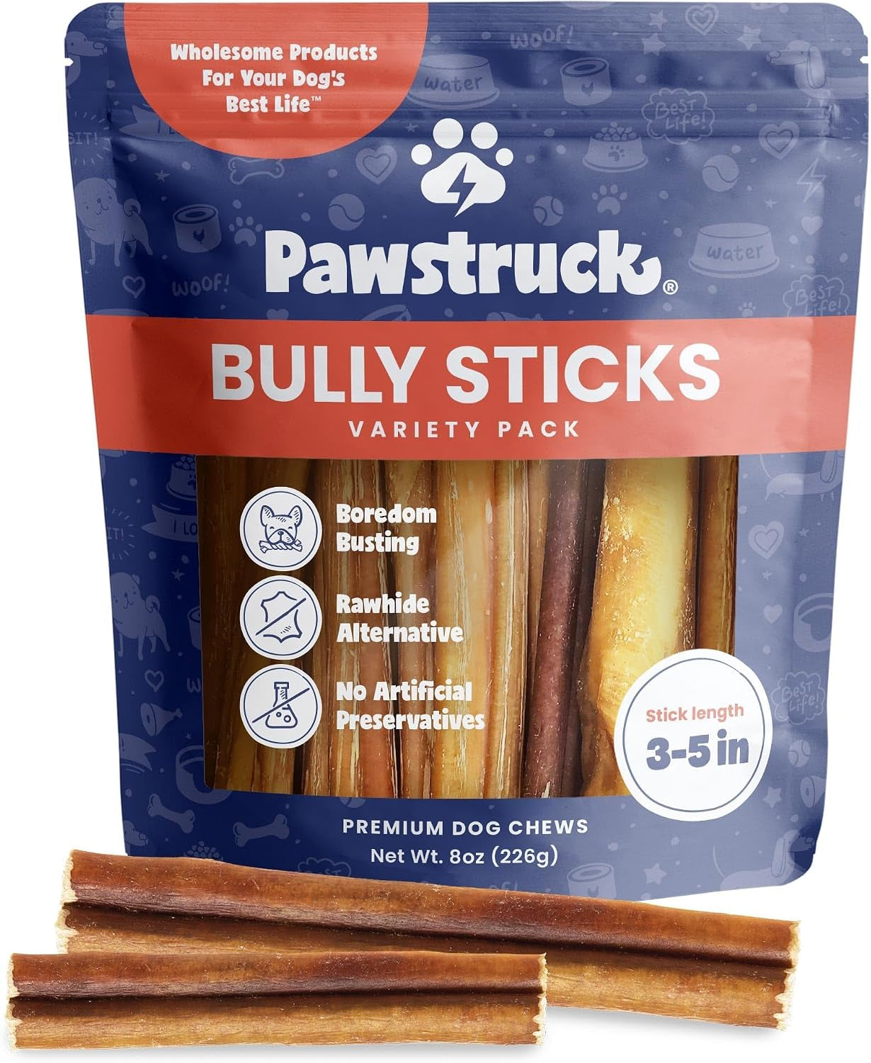 pawstruck-natural-5-8-bully-sticks-for-dogs-best-long-lasting-rawhide-free-low-odor-dental-chew-treat-healthy-single-ingredient-100-real-beef-8-oz-bag-packaging-may-vary