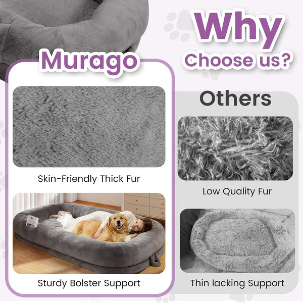 Murago Human Dog Bed for Adults, 71"X43"X10", Light Grey | Long Human Size Dog Bed, Removable Cover, Orthopedic Design6