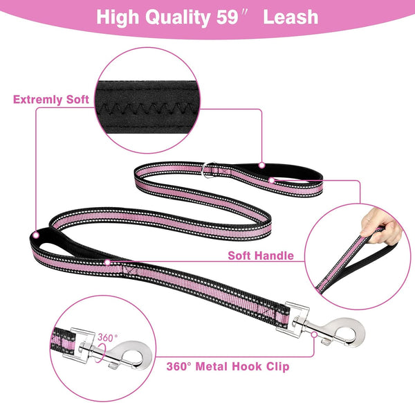 WINSEE Pet Harness Collar and Leash Set, All-In-One Reflective Dog Harness No Pull with Adjustable Buckles for Puppies, Small, Medium, Large, and Extra-Large Dogs (Large, Pink)4