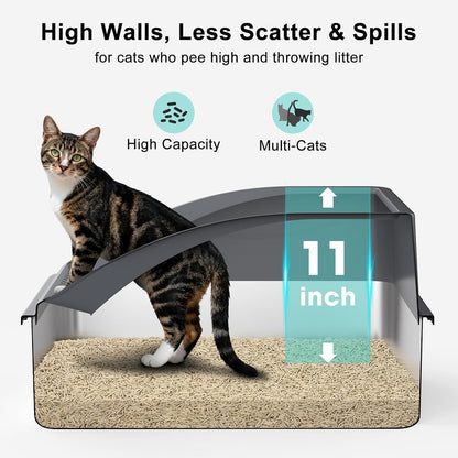 2 Pack Stainless Steel Litter Box | XL Enclosed Cat Litter Boxes with Lid for Big Cats and Multi-Cats | High Sided, Anti-Urine Leakage | Non-Stick Bottom（Dark Gray）2