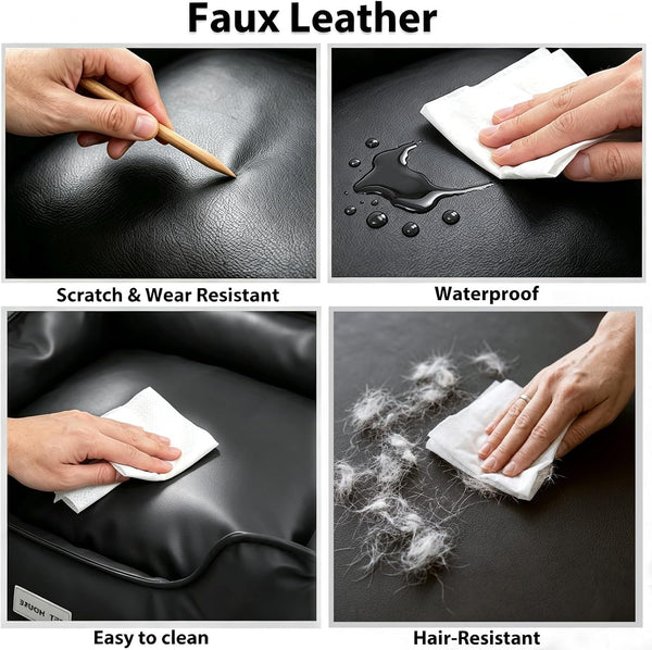 Marchul Faux Leather Dog Bed, Waterproof Cat Sofa Bed with Non-Slip Bottom | Leather Dog Bed, Washable Pet Couch for Small and Medium Dogs & Cats, 29.5 X 23.6In Black2