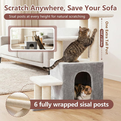 Heybly Cat Scratching Post, Pet Steps for Indoor Cats and Dogs, HSP002SWWH | Small Cat Tree with Cat Condo, Pet Stairs with Full Wrapped Sisal Posts & Soft Plush Fabric, Light Gray & White6
