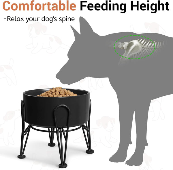 Elevated Dog Bowls, Ceramic Raised Dog Bowl Set with Anti-Slip and Non-Tip Metal Stand, 2 Pack Pet Food and Water Feeding Bowls for Small and Medium Dogs (Black,3.6 Cups)2