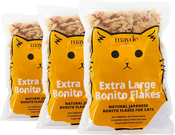 Mayde Bonito Flakes for Cats & Dogs - 100% Natural High-Protein Fish Treats for Cats & Dogs - Extra Large Dried Bonito Flakes - 4 Oz Bag8