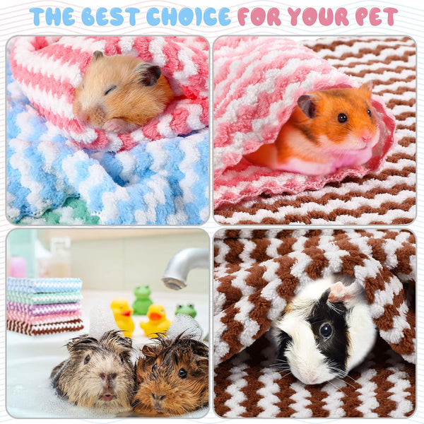 Moukeren 20Pcs Guinea Pig Fleece Bedding Blankets Bulk Washable Small Animal Fleece Cage Liners Pet Wash Cloth Sleeping Mat Cover for Hamster Chinchilla Rabbit Hedgehog(Multicolor, 12 X 12 Inch)4