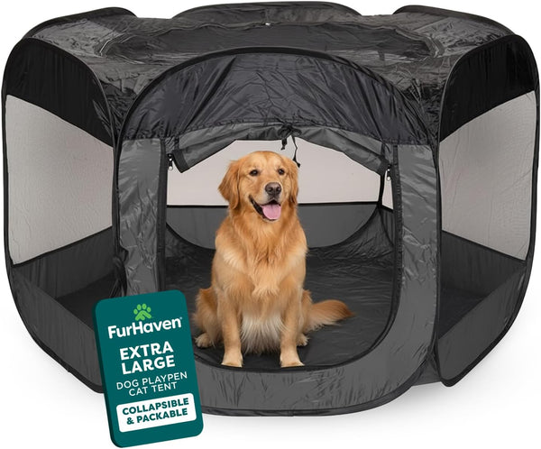 Furhaven Soft-Sided Dog & Cat Playpen, Portable Foldable Indoor & Outdoor Pet Playpen with Mesh Windows & Zippered Door, Gray, Extra Large1