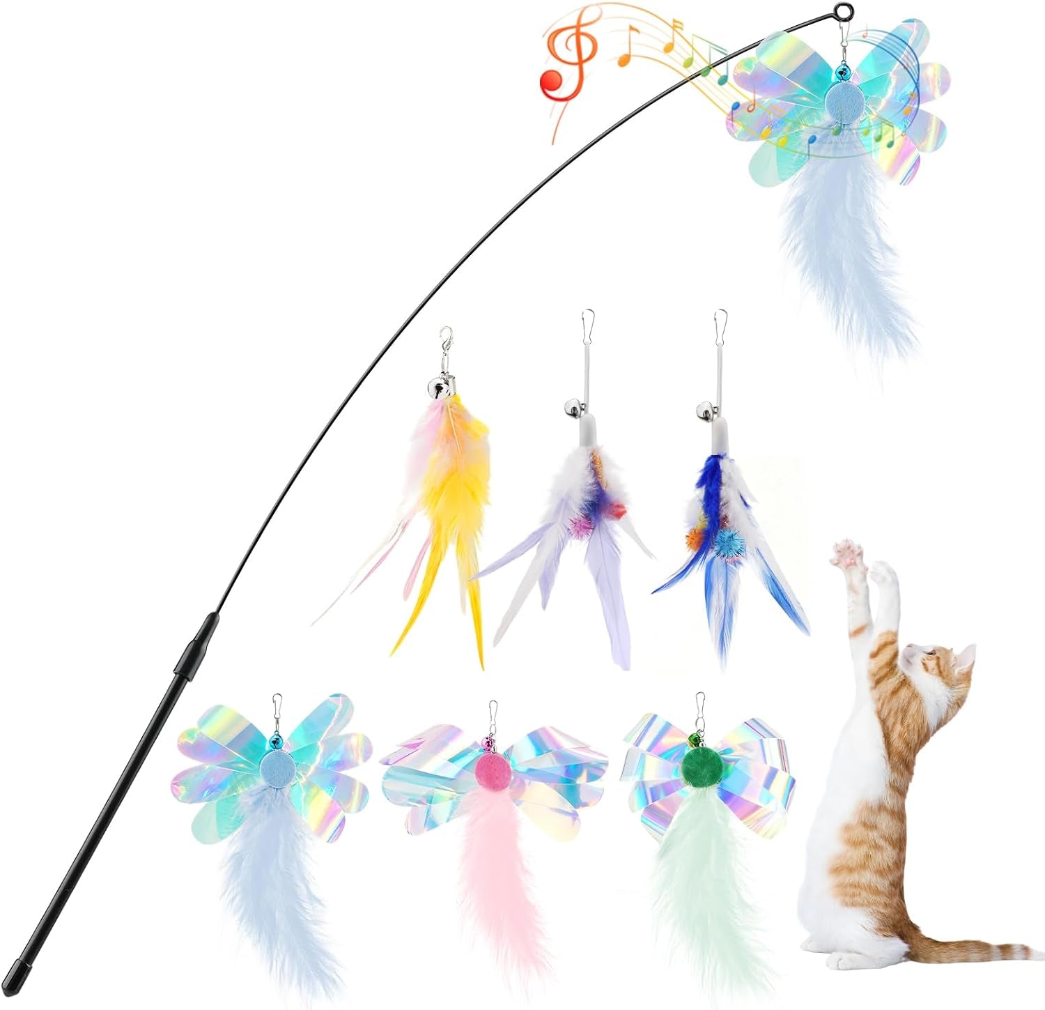 pawaboo-feather-teaser-cat-toy-interactive-wand-with-extra-long-34-5-wand-and-small-bell-fun-exerciser-playing-toy-for-kittens-or-cats-brown-feather