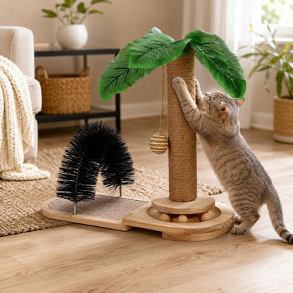 16.5” Tall Sisal Cat Scratching Post with Self Groomer | Interactive Sisal Hanging Ball,Fun Wooden Rolling Balls for Small Cats to Play Indoors,Natural Sisal Cat Scratch Posts6