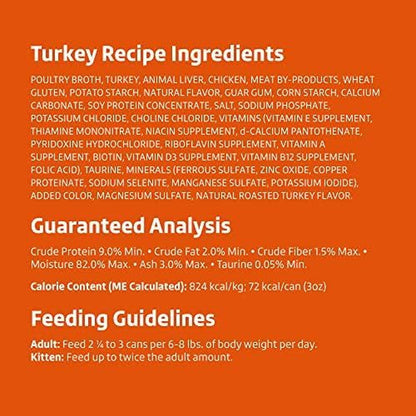 Amazon Brand - Wonder Bound Gourmet Wet Cat Food in Gravy Variety Pack (Turkey, Chicken, Beef), Poultry, Made in USA, 3 Ounce (Pack of 24)6