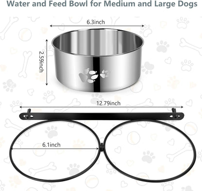 Yummy Sam Hanging Pet Dog Food Water Bowl for Cage, Stainless Steel Non-Spill Kennel Bowls with Clamp Holder Crate Feeder Dish for Medium Large Dogs Pets (Silver, L (44 OZ+44 OZ))2