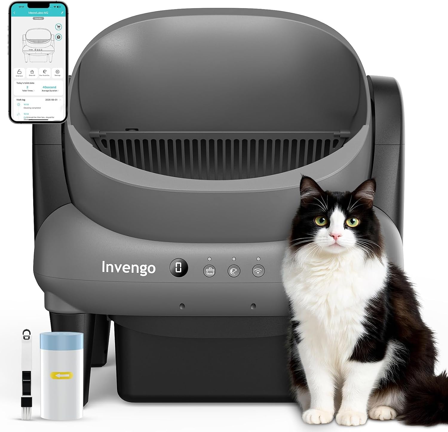 invengo-automatic-self-cleaning-cat-litter-box-open-top-design-with-safety-sensors-and-anti-pinch-protection-smart-automatic-litter-box-for-small-medium-cats-and-multi-cat-homes-charcoal-grey