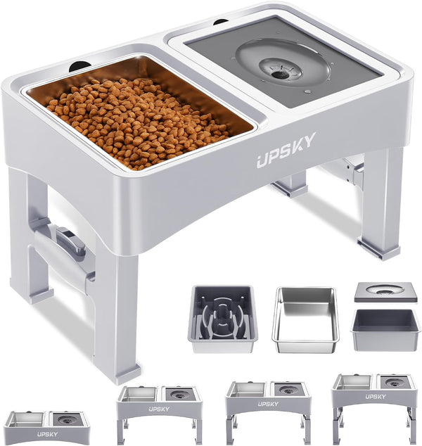 UPSKY 2-In-1 Elevated Dog Bowls Slow Feeder, 4 Height Adjustable Raised Bowl Stand, No Spill Dog Water Bowls, Anti-Slip Food and Water Bowls for Small Medium Dogs(Not Include Stainless Steel Bowl)12