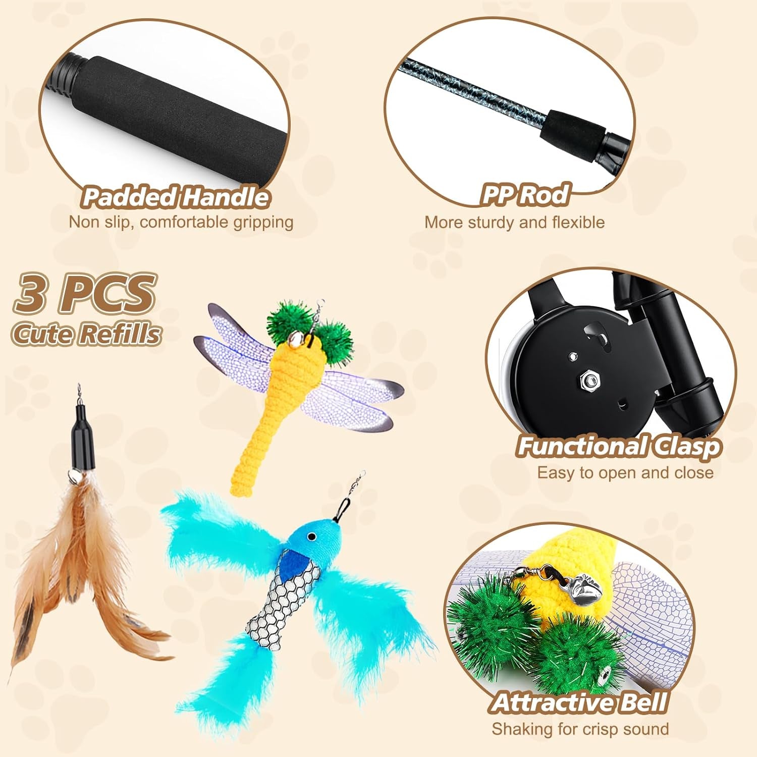 pawaboo-cat-feather-toys-4-pack-interactive-cat-feather-teaser-wand-toys-retractable-fishing-pole-wand-catcher-exerciser-with-refill-fish-dragonfly-worm-with-bells-fun-cat-kitten-kitty-playing-toy