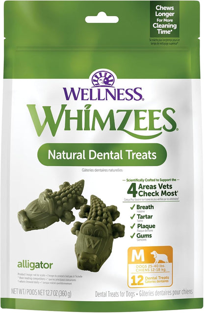 Whimzees Wellness Alligator Natural Dog Dental Treat, Chews, Freshens Breath, Small Size, 12.7 Oz Bag, 24 Count12