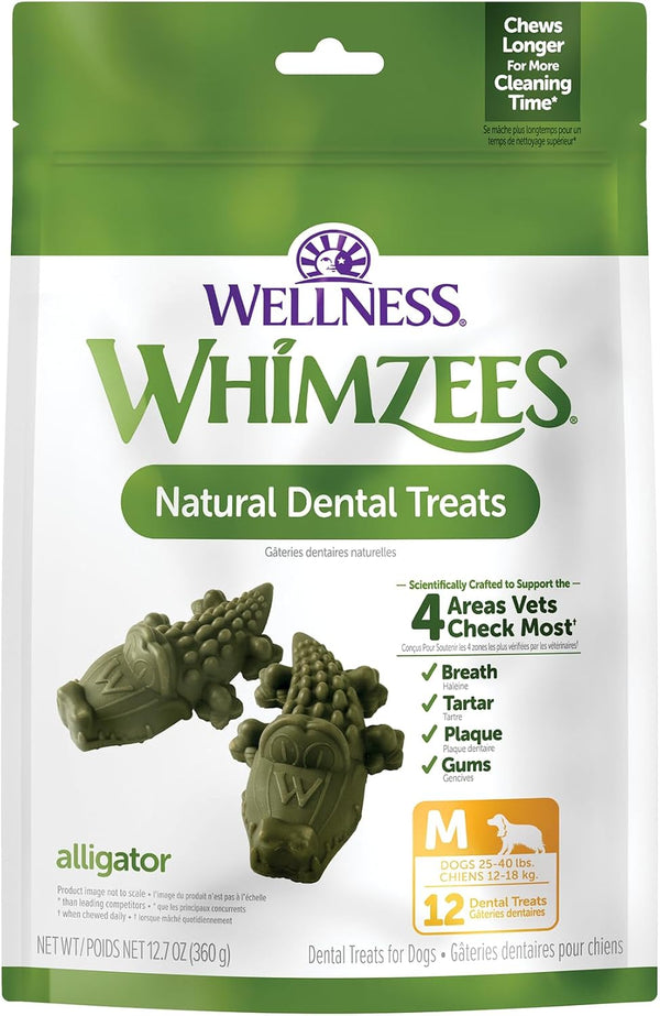 Whimzees Wellness Alligator Natural Dog Dental Treat, Chews, Freshens Breath, Small Size, 12.7 Oz Bag, 24 Count12
