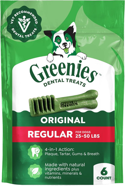 Greenies Regular Dental Dog Treats, Original Chicken Flavor, 36 Count | Clinically-Proven, Veterinarian-Recommended, 47% Less Tartar & 40% Less Plaque in 28 Days, for Dogs 25-50 Lbs, 36 Oz. Pack18