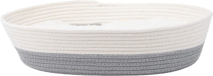Kitty City Woven Cat Bed with Removable Washable Cushion, Cozy Braided Rope Indoor Cat Bed with Natural Catnip, Warm round Cat Bed for Small to Medium Cats, 14” X 19" - White/Grey2