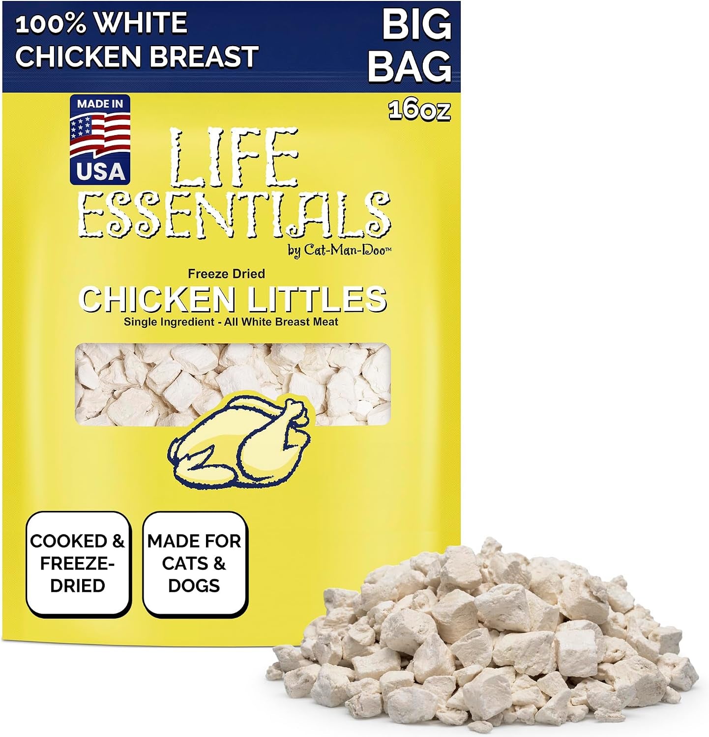 life-essentials-by-cat-man-doo-chicken-littles-5oz-bag-freeze-dried-chicken-cat-dog-treats-healthy-single-ingredient-training-treats-high-protein-cooked-diced-freeze-dried-healthy-chicken-cat-treats-small-dog-treats-high-protein-pet-treats-and-toppers-made-in-usa