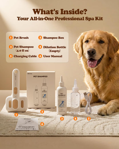 Rorhxia Steam Dog Cat Brush for Shedding, for Short/Long Haired Pet | 2026 Upgraded | Cool Steam Brush | 1*Shampoo | Skin Friendly | Self Cleaning | IPX7 Waterproof | Deodorizes | Soften the Coat9
