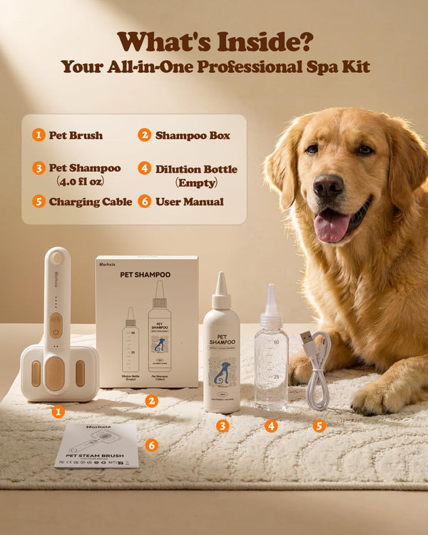 Rorhxia Steam Dog Cat Brush for Shedding, for Short/Long Haired Pet | 2026 Upgraded | Cool Steam Brush | 1*Shampoo | Skin Friendly | Self Cleaning | IPX7 Waterproof | Deodorizes | Soften the Coat9