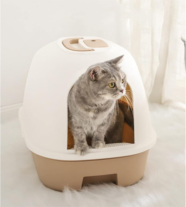 Dog Potty Training Toilet ﻿ Fully Enclosed Hooded ​Litter Pan with Front Entry Odor Close Door Cat Litter Box Scoop Supplie(A)3