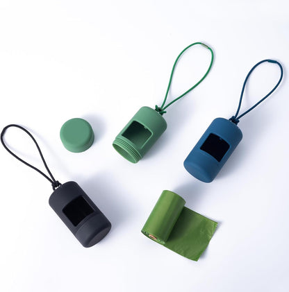 SLSON 3Pack Dog Poop Bag Holder for Leash Lightweight Pet Waste Bag Dispenser with Leash Attachment Portable Plastic Doggie Poop Bag Dispensers,Blue Green Black4