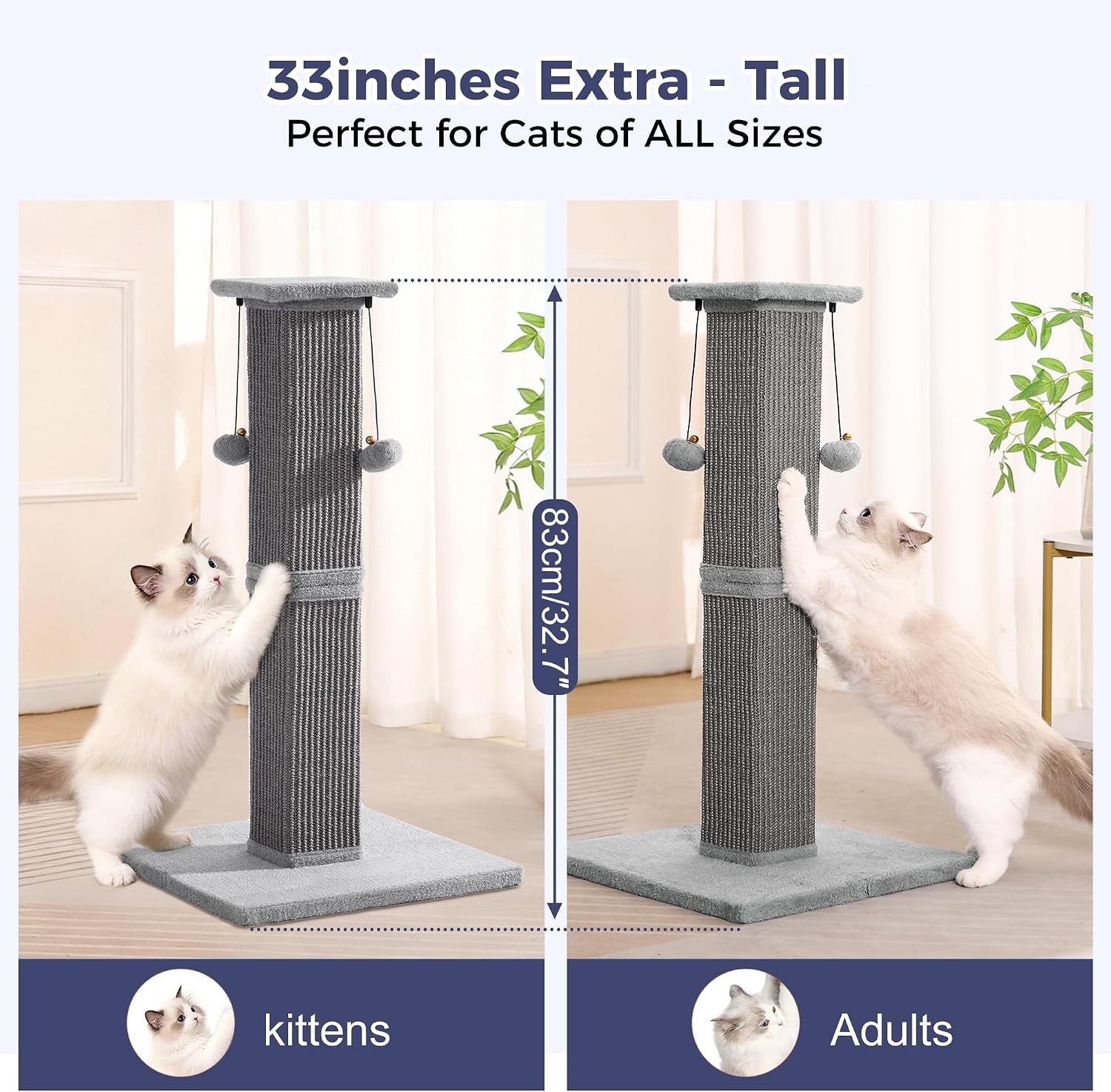 tall-cat-scratching-post-33-heavy-duty-sisal-scratcher-post-modern-cat-scratching-post-with-heavy-duty-base-for-sturdy-large-33-vertical-sisal-rope-post-2-cat-toy-balls-for-cat-gray