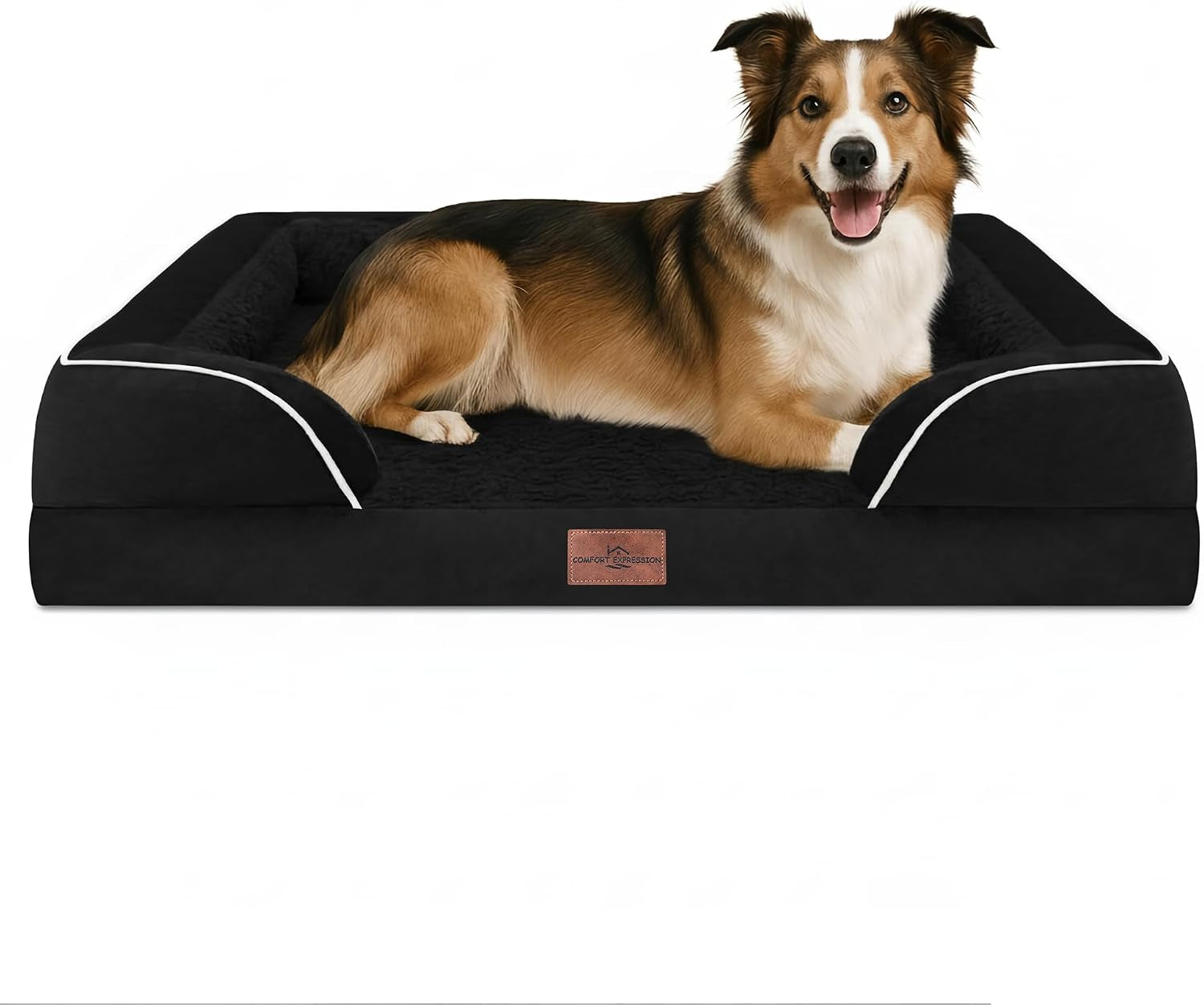 comfort-expression-orthopedic-dog-bed-for-extra-large-dogs-with-bolster-waterproof-dog-couch-bed-with-washable-cover-non-slip-bottom-supportive-egg-crate-foam-xl-pet-bed-42x30-inch