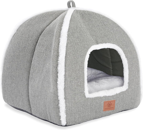Cat Beds for Indoor Cats-Cat Bed Cave House Tent for Kittens and Small Pets with Washable Cushioned,Soft and Warm Indoor House, Grey, 15 Inches9