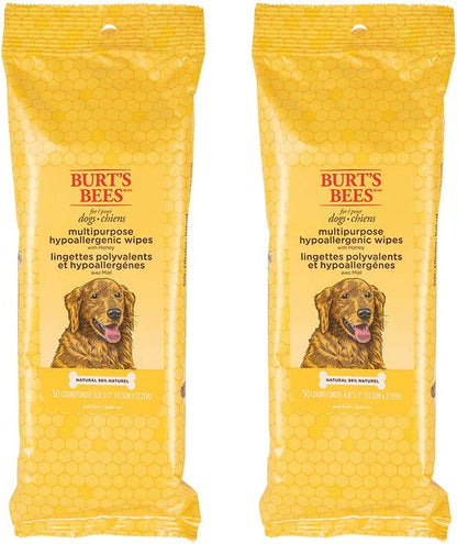 Burt'S Bees for Pets Honey Multipurpose Dog Grooming Wipes Gentle Hypoallergenic Spot Cleaning Sheets Ph Balanced Natural Origin Formula for Paws Face and Butt 50 Count 2 Pack Natural Grooming1