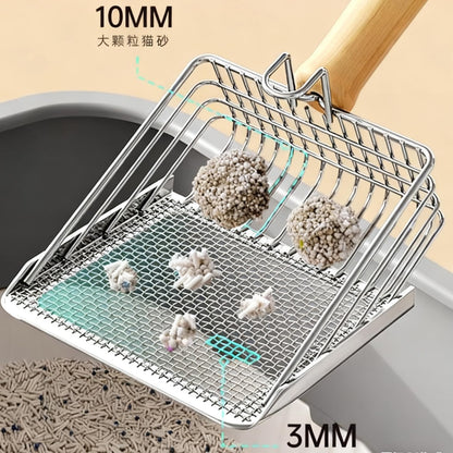 2-In-1 Cat Litter Shovel Wood Handle Metal with Hook Portable Stainless Steel Cat Dog Habitats Litter Scoops Pet Cleaning Tool,27X13Cm4