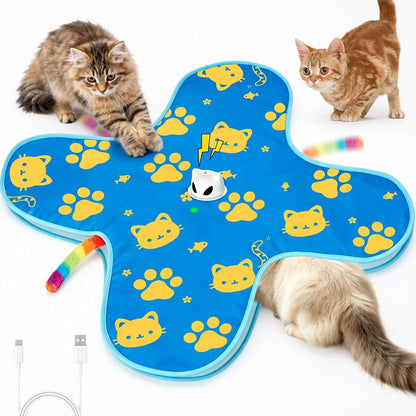 Interactive Cat Toys for Indoor Cats, Rechargeable Hide & Seek Toy | Touch Activated, 3 Speed Modes, Realistic Bird Chirps, 10-Min Auto Shutoff, Hidden Feather Wand for Bored Adult Cats, Blue1
