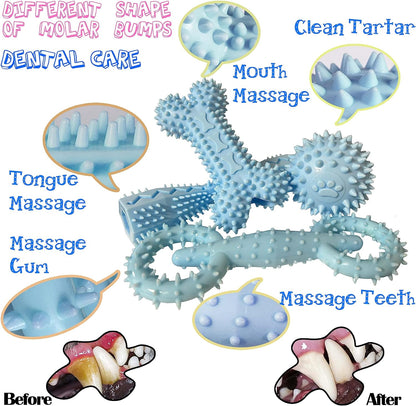 4-Pack Puppy Teething Toys Chew Toys for 0-6 Month Puppies,Blue | Small Medium Dogs Durable Interactive Food Dispensing Bone Ball Donut Dog Boy2