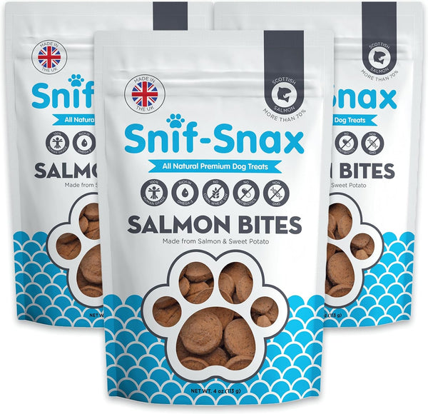 Snif-Snax Salmon Bites Dog Treats 3 Pack, All Natural Human-Grade Training Treats for Dogs, Healthy Grain-Free Puppy & Adult Rewards, Protein Rich Soft Salmon Snacks1