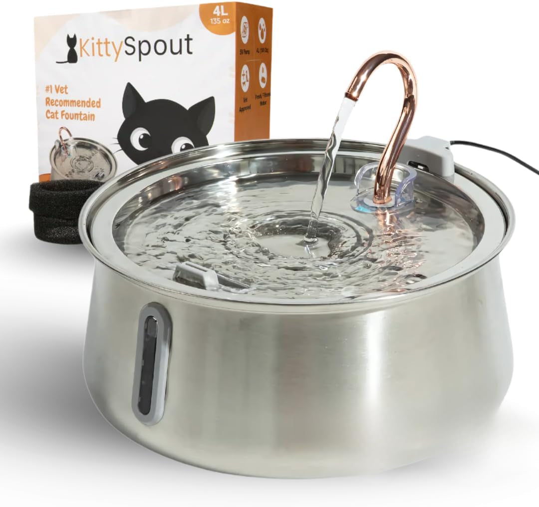 kittyspout-stainless-steel-cat-water-fountain-automatic-drinking-fountain-quiet-circulating-water-bowl-dishwasher-safe-indoor-pet-fountain-for-hydrated-healthy-cats-stainless-steel-4l-corded