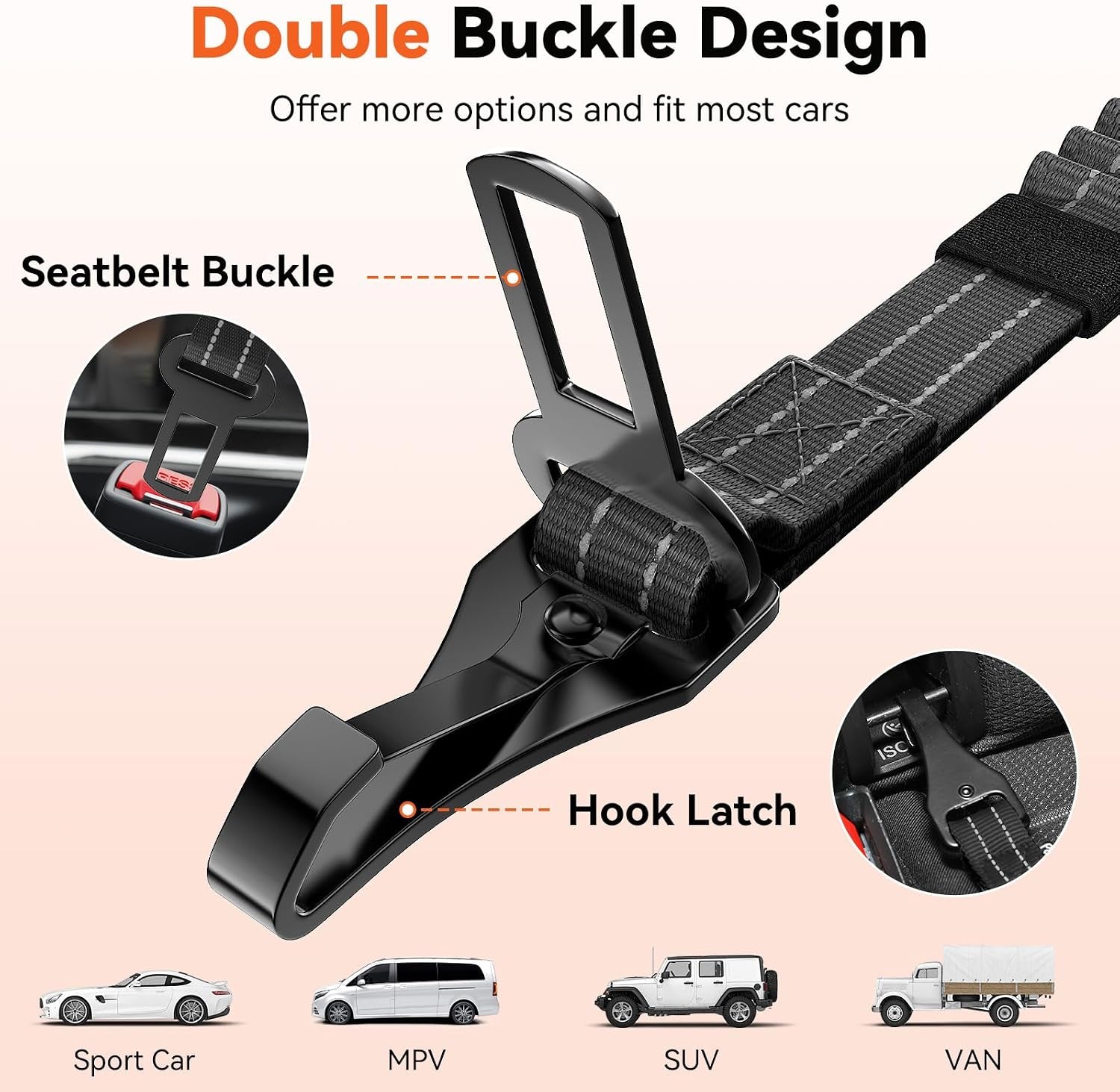 2pcs-dog-seat-belt-dog-car-seat-belt-bungee-for-pet-black-buckle-hook-latch-adjustable-reflective-pet-vehicle-tether-360-swivel-lock-clasp