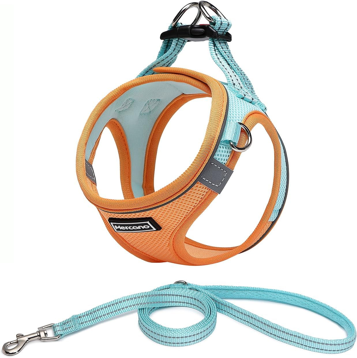 mercano-soft-mesh-dog-harness-and-leash-set-step-in-reflective-breathable-lightweight-vest-harnesses-with-safety-buckle-for-small-dogs-cats-pink-s