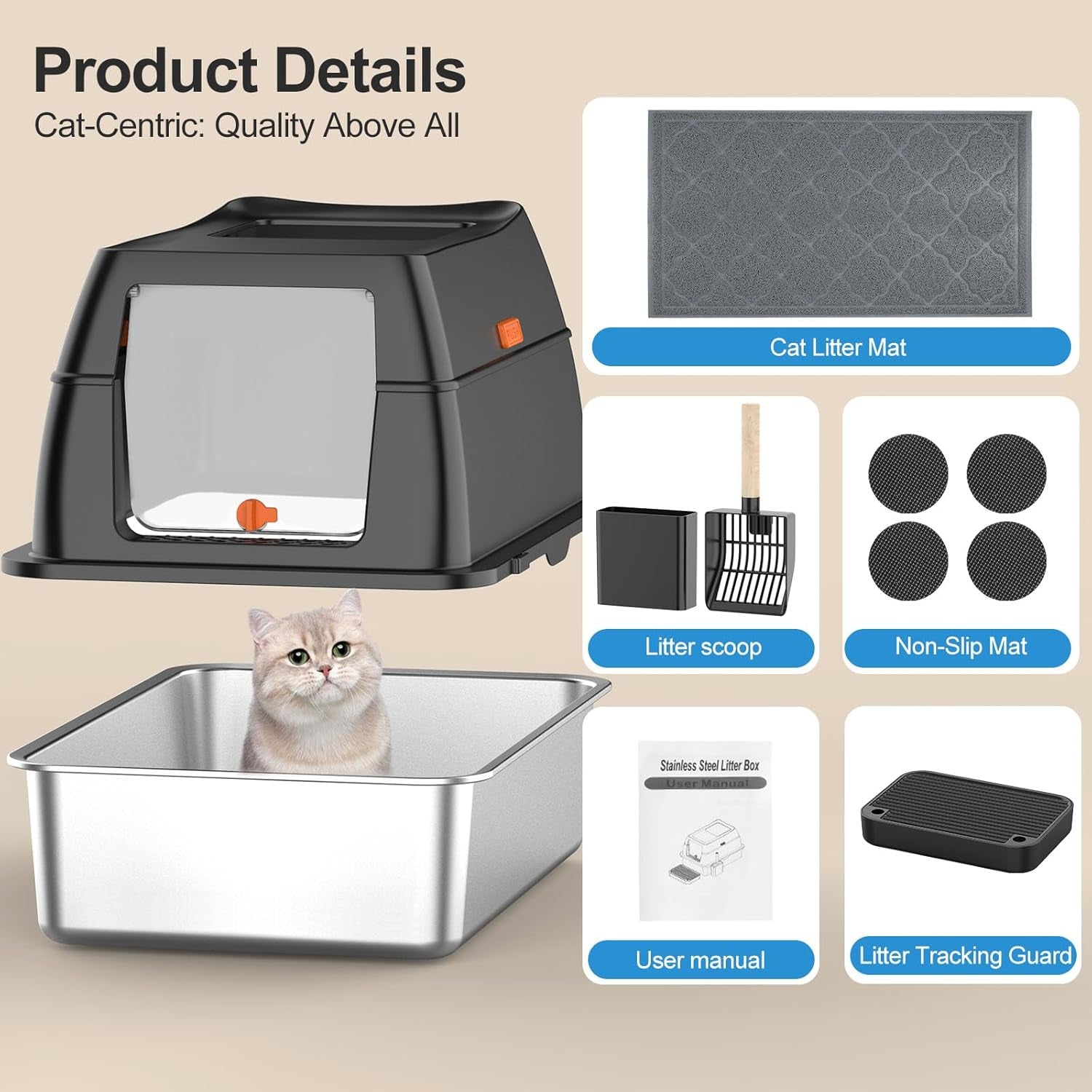 stainless-steel-litter-box-with-lid-front-entry-top-exit-kitty-litterbox-extra-large-enclosed-metal-cat-box-with-litter-scoop-litter-mat-black