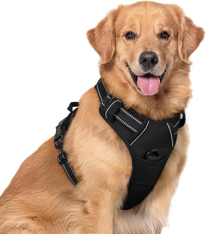 Rabbitgoo Dog Harness, No Pull for Large Dogs with 2 Leash Clips, Pet Vest | No Choke with Handle, Adjustable Soft Padded, Reflective, Easy Control for Walking, Black, Large54