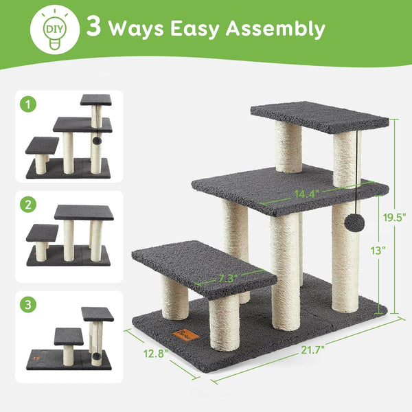 Pawque Dog Stairs & Cat Scratching Post Pet Steps for High Beds Couch | High-Strength Boards Holds up to 150 Lbs for Indoor Small Cats Kittens Dogs Climbing Playing, 3 Combination Options, 3 Steps5