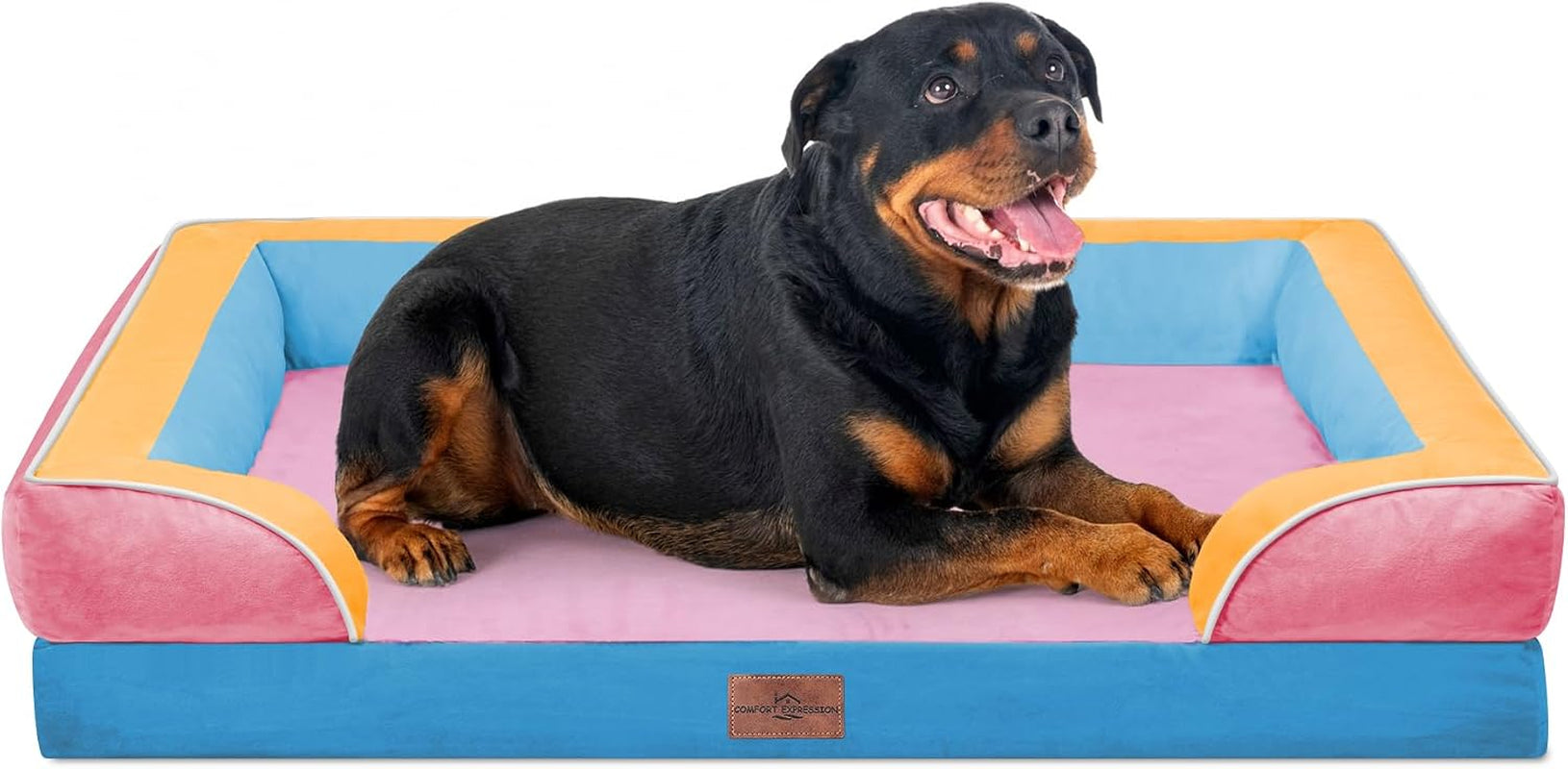 comfort-expression-orthopedic-dog-bed-for-extra-large-dogs-with-bolster-waterproof-dog-couch-bed-with-washable-cover-non-slip-bottom-supportive-egg-crate-foam-xl-pet-bed-42x30-inch