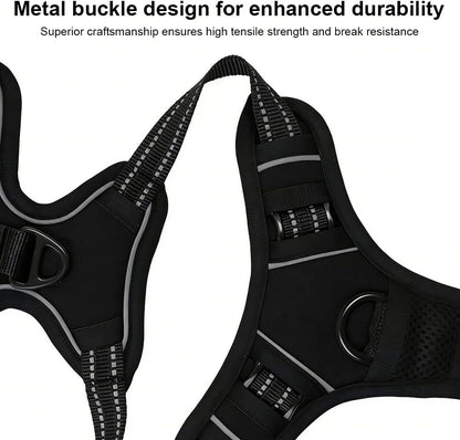 No Pull Dog Harness, Adjustable Pet Vest with Front/Back Leash Clips, Reflective Comfortable Vest Harness for Large Dogs, Easy Control Handle for Walking-Black L7