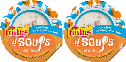 Purina Friskies Natural, Grain Free Lickable Cat Treats Lil’ Soups with Tuna in Chicken Broth - (Pack of 8) 1.2 Oz. Cups12