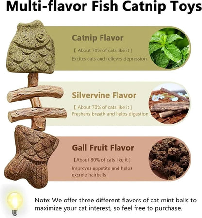 2PCS Catnip and Silvervine Chew, Fish Bone Cat Dental Chew Toy – Natural Wooden Teeth Cleaning Stick for Teething, Boredom Relief & Daily Enrichment5
