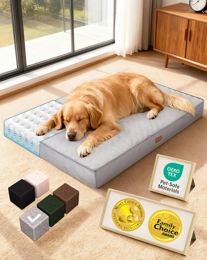 Ohgeni Orthopedic Waterproof Large Dog Bed, Memory Foam, 41 Inch(Gray) | Machine-Washable Removable Cover in Easy-Clean Fabric, Reversible Memory Foam & Easy-Carry Handle, Suitable for Crate1