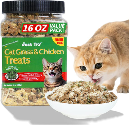 Just Try Cat Treats for Indoor Cats Hairball Control Natural Salmon Healthy Cat Grass Treats Kitten Snacks Training Biscuits Catnip for Cats Dental Care 13.4 OZ15