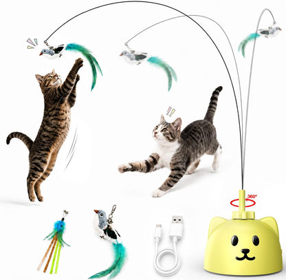 Interactive Cat Toys for Indoor Cats: Automatic Flying Bird Cat Toy with 360° Feather Wand, Strong 8Cm Suction Cup, USB Rechargeable Self-Play Cat Toy for Bored Kittens & Adult Cats8