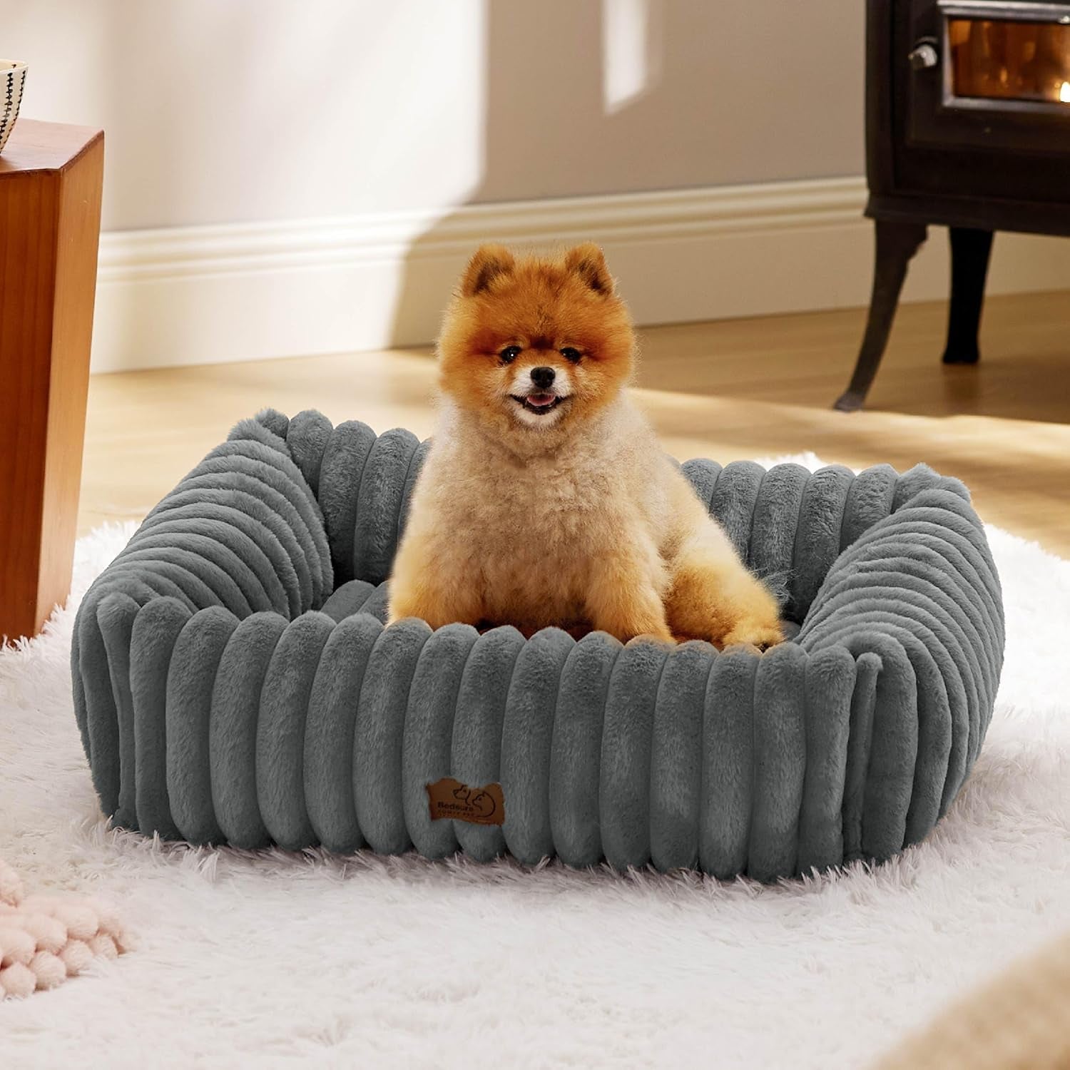 bedsure-comfyfleece™-cute-dog-bed-for-small-medium-dogs-washable-25in-cream-furry-puppy-beds-square-rectangle-orthopedic-corduroy-aesthetic-pet-beds-removable-zipper-cover-non-slip-bottom-up-to-15-lbs