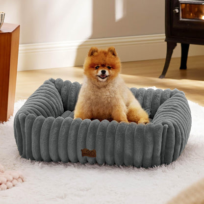Bedsure Comfyfleece™ Cute Dog Bed for Small Medium Dogs Washable,25In Cream | Furry Puppy Beds,Square Rectangle Orthopedic Corduroy Aesthetic Pet Beds,Removable Zipper Cover,Non-Slip Bottom,Up to 15 Lbs31